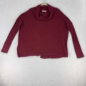 We The Free People Burgundy Ribbed Shirt‎ Womens Long Sleeve Oversized Size XS